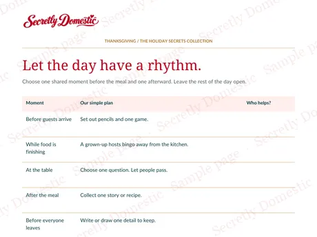 Sample planning page from Around the Table