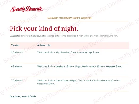 Sample planning page from Boo Crew Night-In
