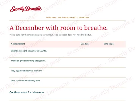 Sample planning page from A Little Christmas Magic