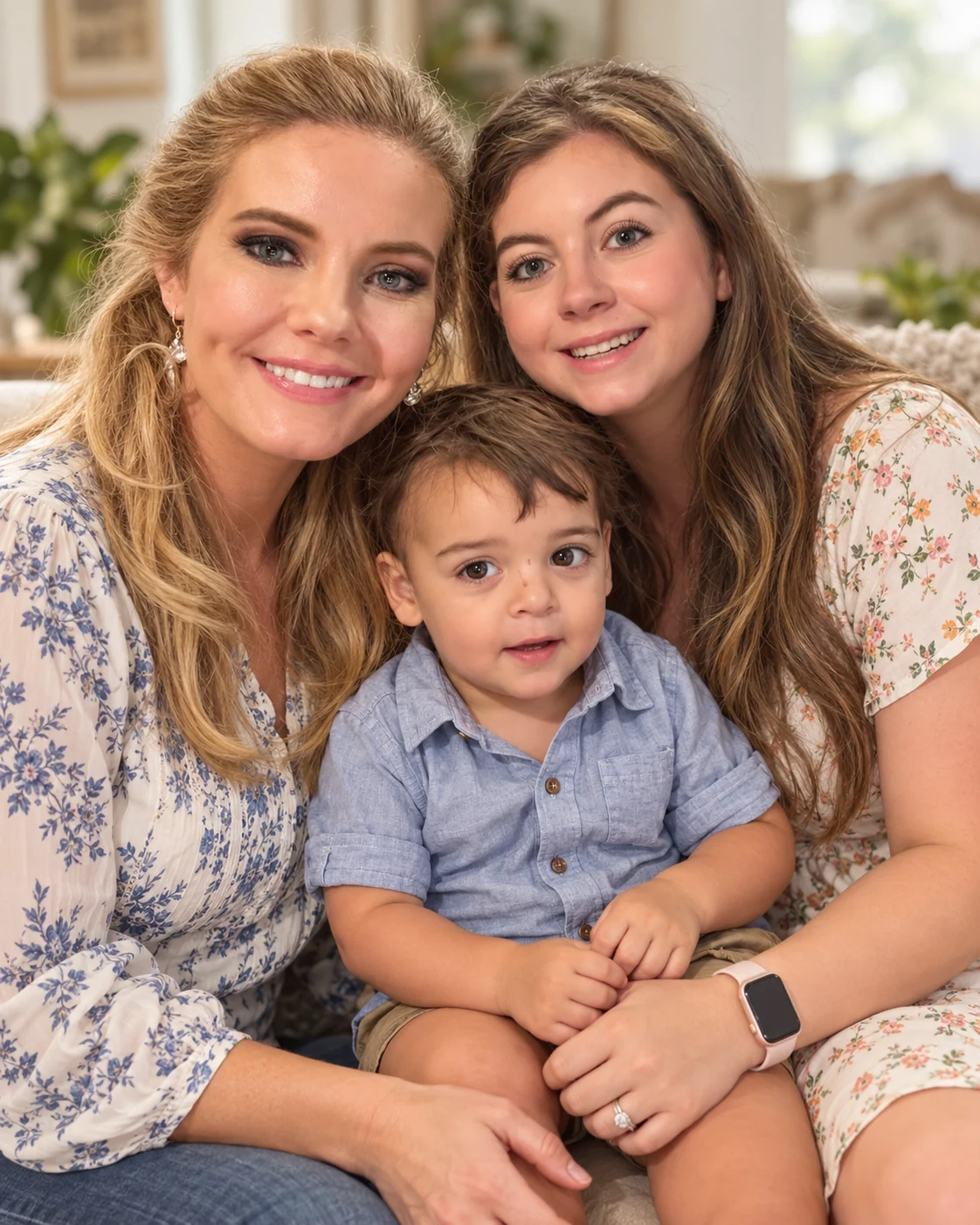 Portrait of two adults with a young child